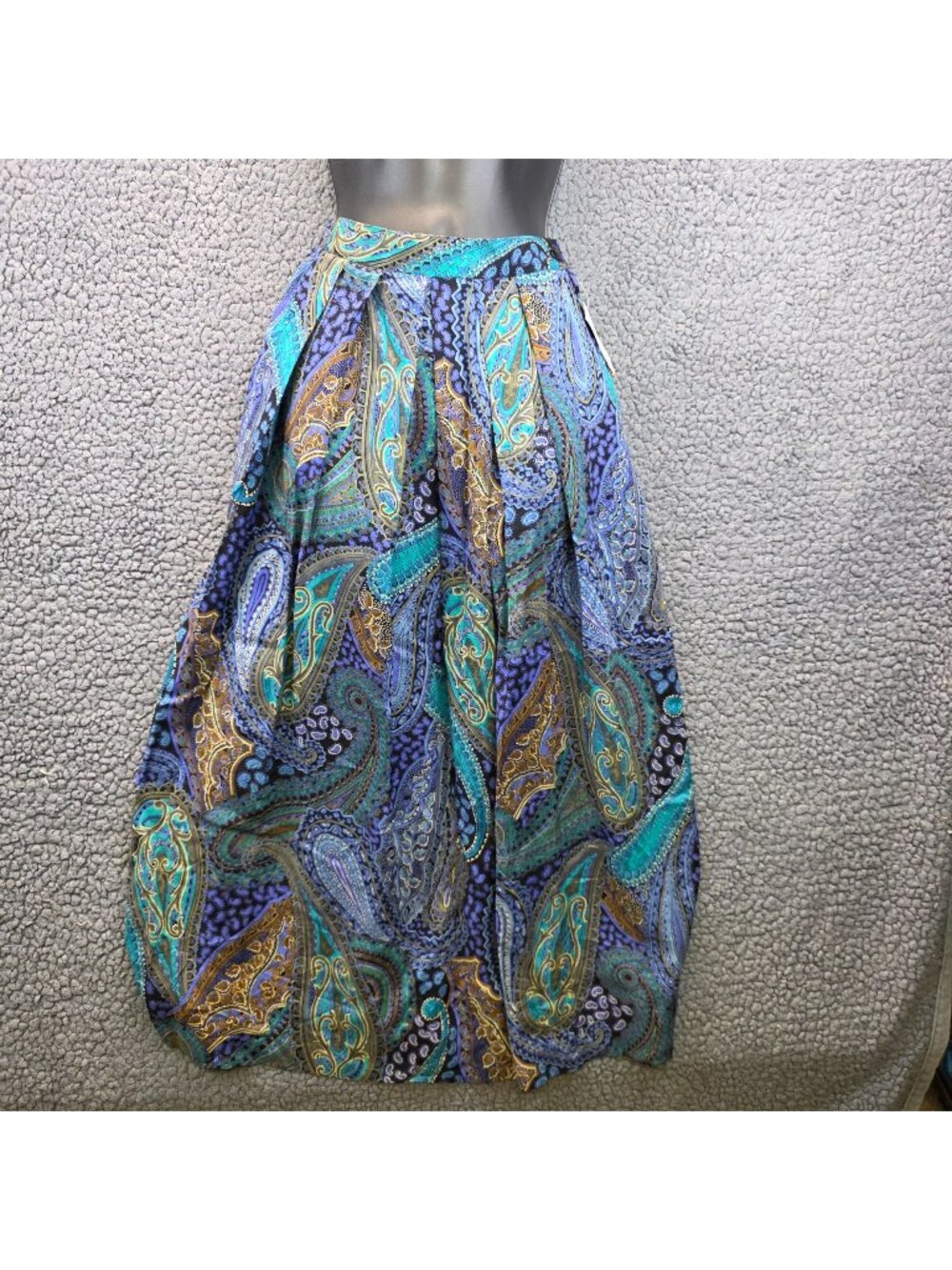 Vintage Lombardi Inc Midi Skirt 10 Turquoise USA Paisley 90s Whimsical Romantic